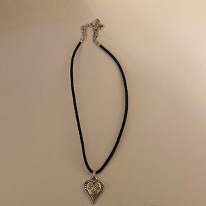 Brighton black rope necklace with silver heart